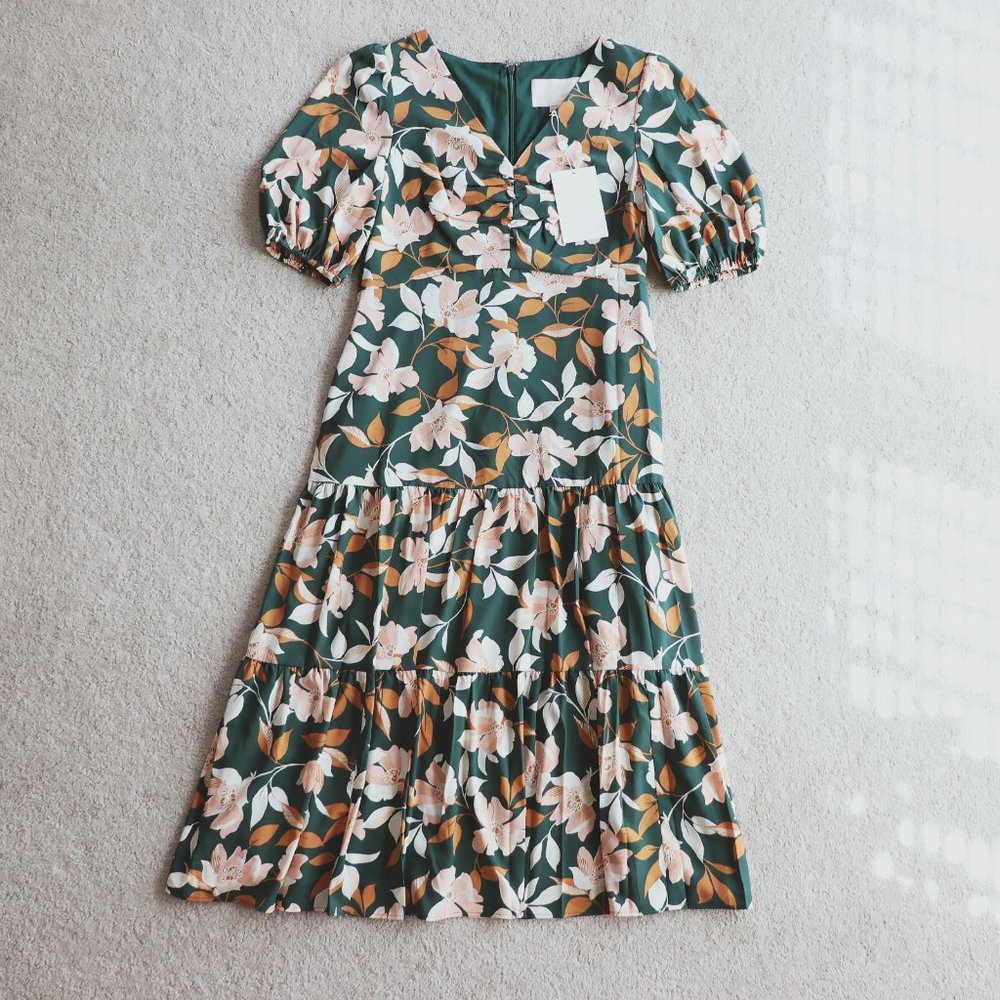 SOLD GAL MEETS GLAM Midi Floral Dress Green sz 10 - Picture 5 of 16